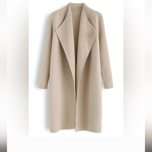 NWT Chicwish Classy Open Front Thick Knit Coat in Light Tan - Picture 2 of 7
